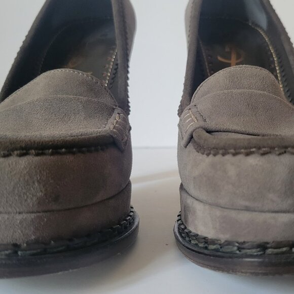 Yves Saint Laurent Gray Suede Round Toe High Heels Platform YSL Pumps - Picture 3 of 14